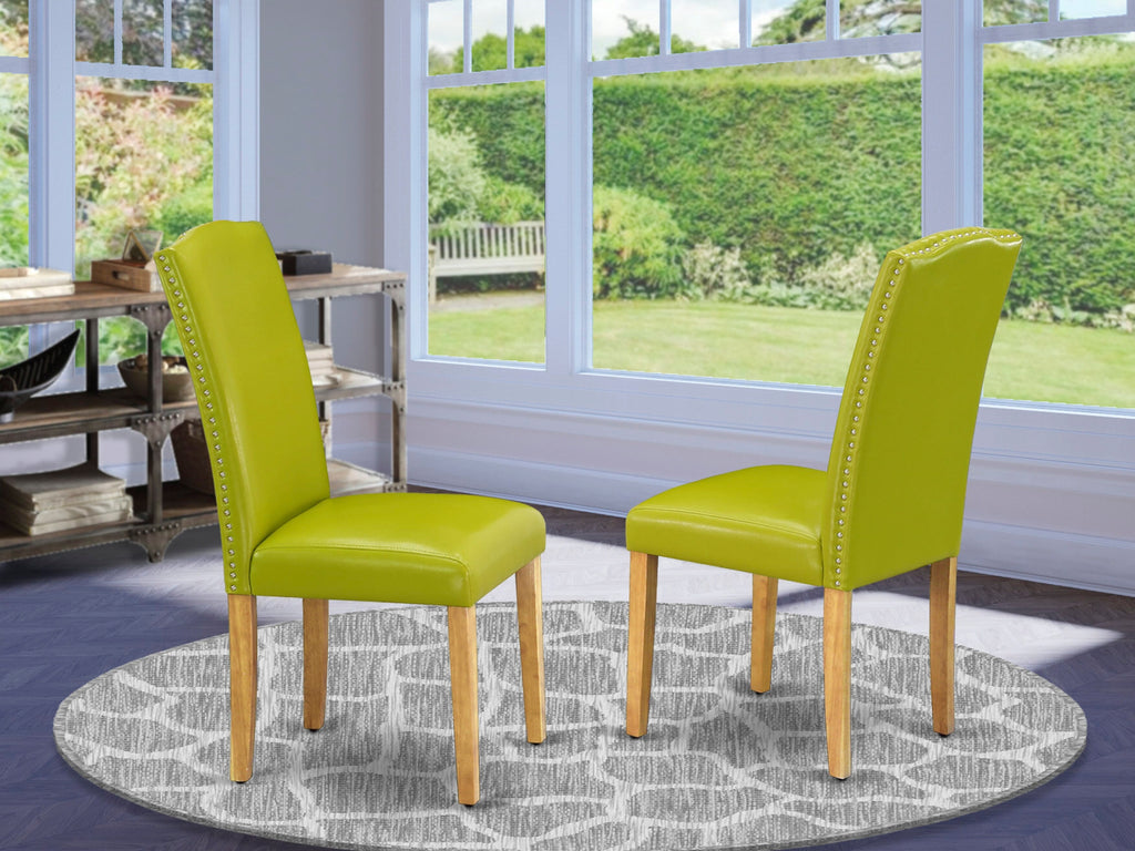 East West Furniture ENP4T51 Encinal Parsons Dining Chairs - Nailhead Trim Autumn Green Faux Leather Upholstered Chairs