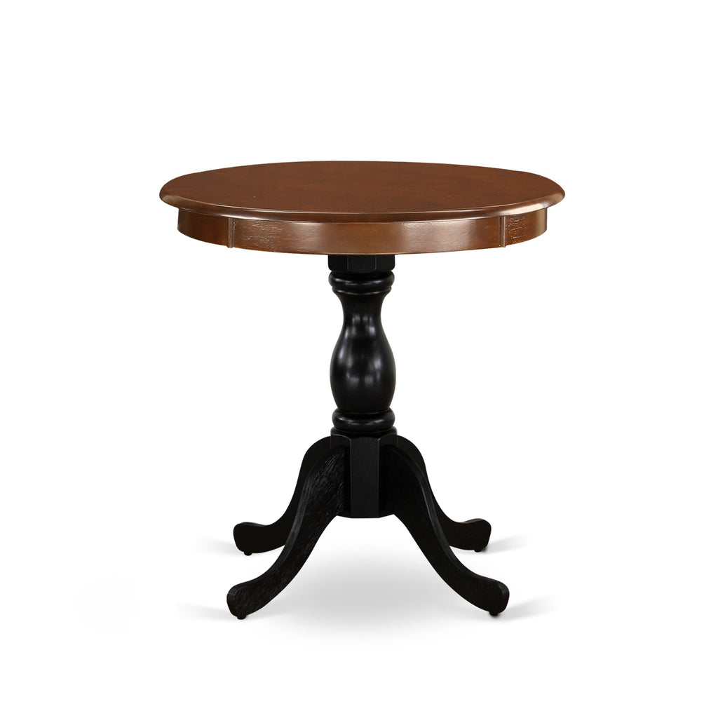East West Furniture EST-MBL-TP Eden Dining Table - a Round Kitchen Table Top with Pedestal Base, 30x30 Inch, Mahogany & Black