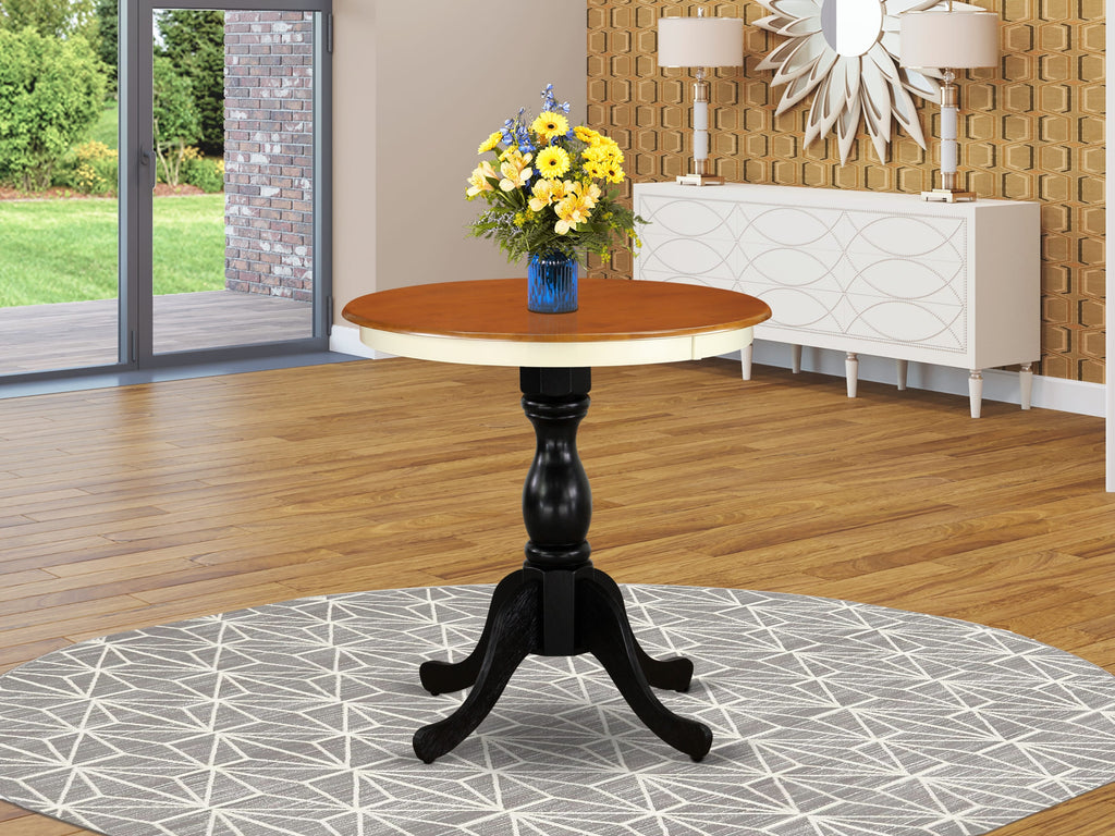East West Furniture EST-WBL-TP Eden 30" Round Kitchen Table for Small Space - Buttermilk Top & Black Pedestal