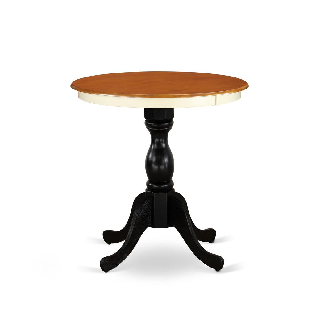 East West Furniture EST-WBL-TP Eden 30" Round Kitchen Table for Small Space - Buttermilk Top & Black Pedestal