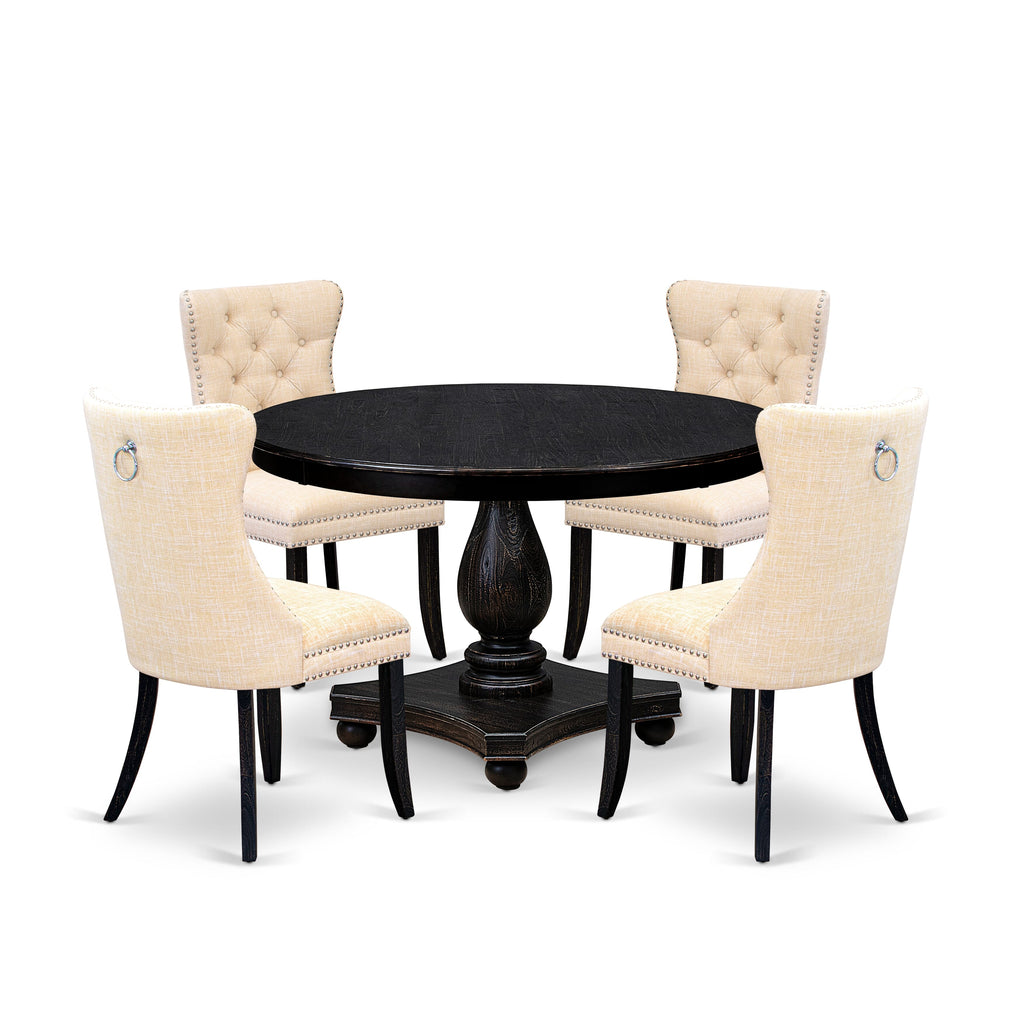 Luxe by East West Furniture F2DA5-411-32 5-piece Kitchen Set contains a kitchen table and 4 Light Beige Linen Fabric dinner chair with Button Tufted Back - Sand Blasted Black
