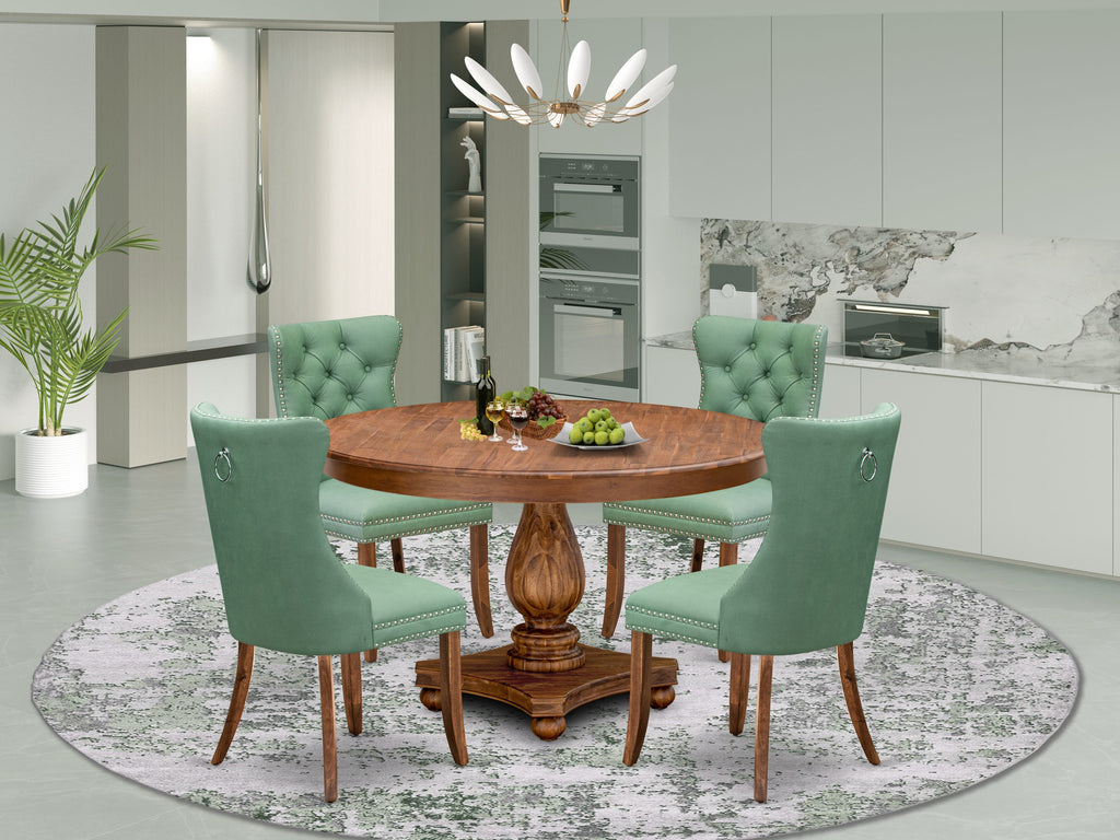 Luxe by East West Furniture F2DA5-50N-22 5-piece Dining table set consists of a Kitchen Table and 4 Willow Green Faux Leather Dining Chairs with Button Tufted Back - Antique Walnut Finish