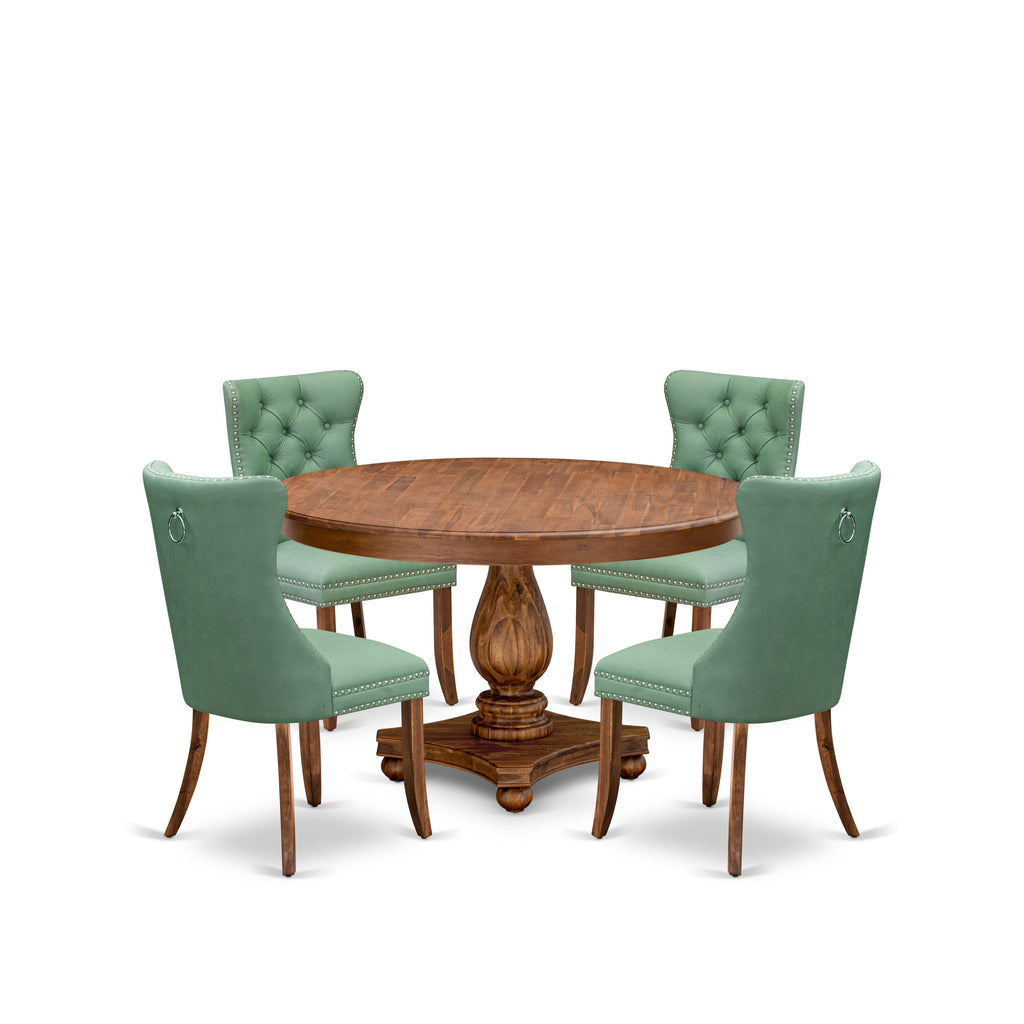 Luxe by East West Furniture F2DA5-50N-22 5-piece Dining table set consists of a Kitchen Table and 4 Willow Green Faux Leather Dining Chairs with Button Tufted Back - Antique Walnut Finish
