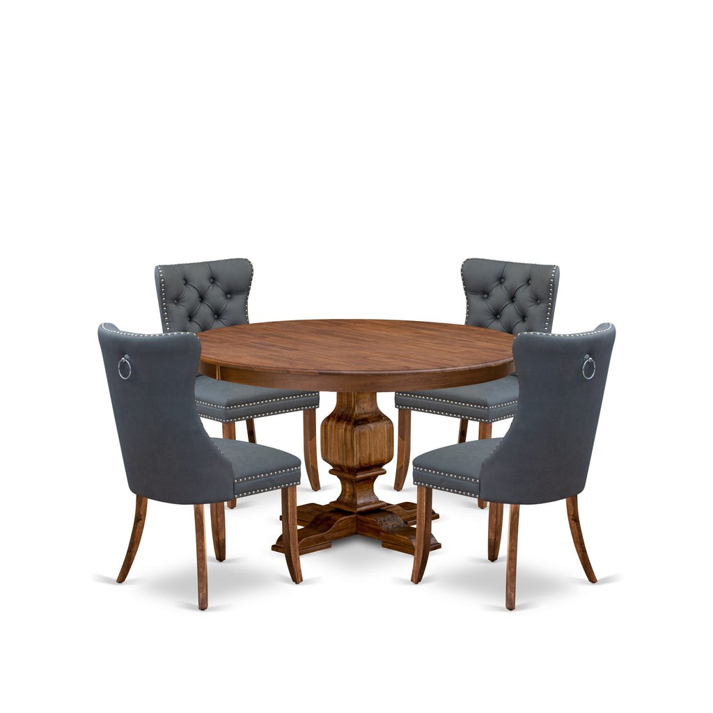 Luxe by East West Furniture F3DA5-50N-13 5-piece Dining table set included a Kitchen Table and 4 Platinum Gray Faux Leather Dining Room Chairs with Button Tufted Back - Antique Walnut Finish