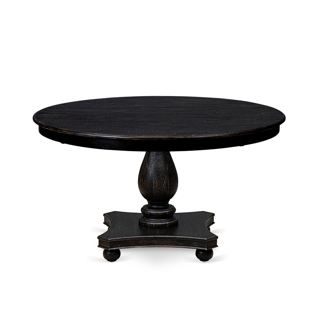 Luxe by East West Furniture F52-11-TP - Dining Room Table with Acacia Wood Round Tabletop  Sand Blasted Black Finish