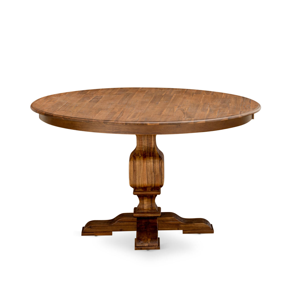 Luxe by East West Furniture F3DA5-50N-24 5-Piece Modern Dining Set with Linen Fabric 4 Black Parson chairs, Button-Tufted Backs, and a 54"Round Table in Antique Walnut Finish.