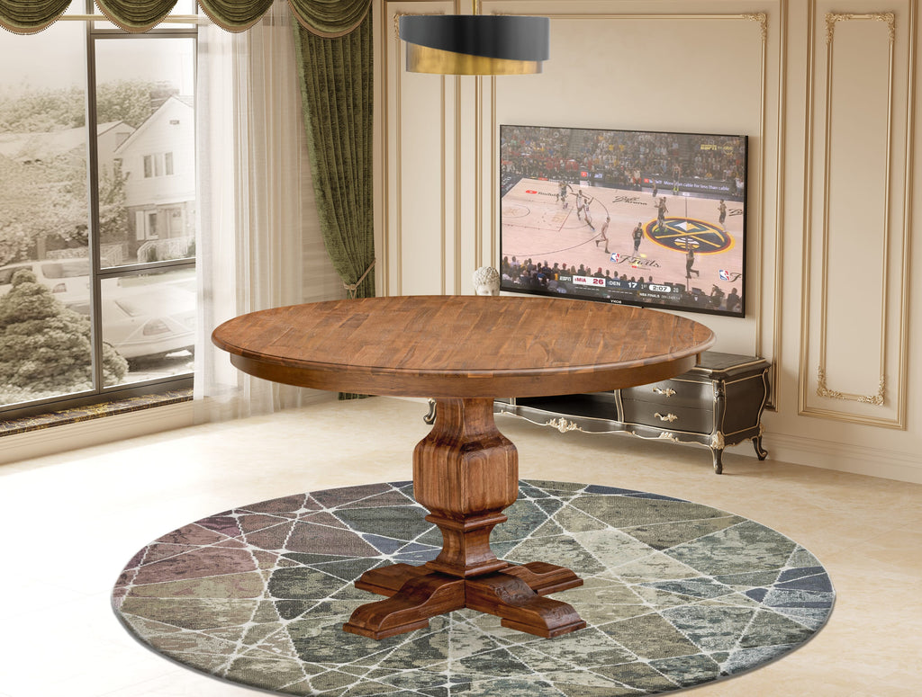 Luxe by East West Furniture F3DA5-50N-24 5-Piece Modern Dining Set with Linen Fabric 4 Black Parson chairs, Button-Tufted Backs, and a 54"Round Table in Antique Walnut Finish.
