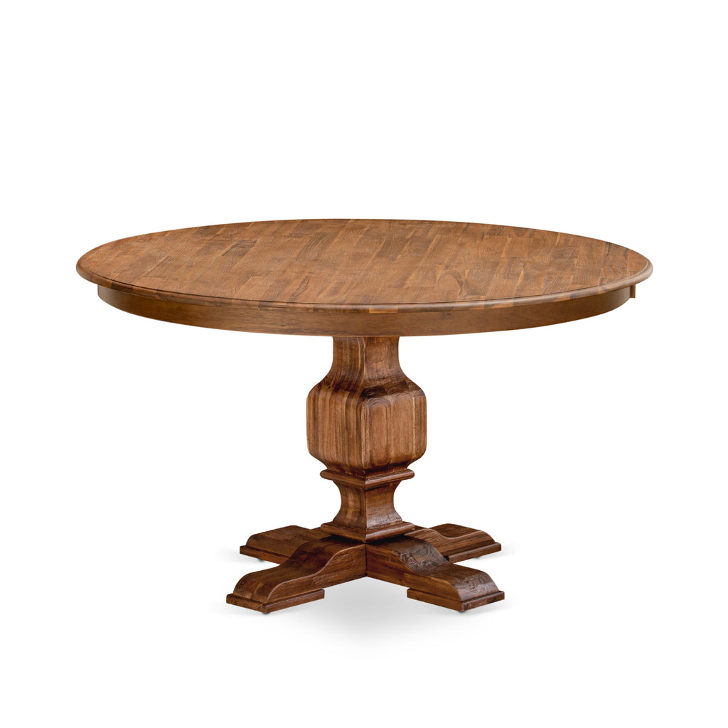 Luxe by East West Furniture F3DA5-50N-32 5-Piece Dining Room Set with Linen Fabric 4 Light Beige parson chairs, Button-Tufted Backs, and a 54"Round Dinner Table in Antique Walnut Finish.