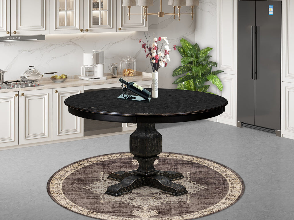 Luxe by East West Furniture F53-11-TP - Wood Dining Table with Acacia Wood Round Tabletop  Sand Blasted Black Finish