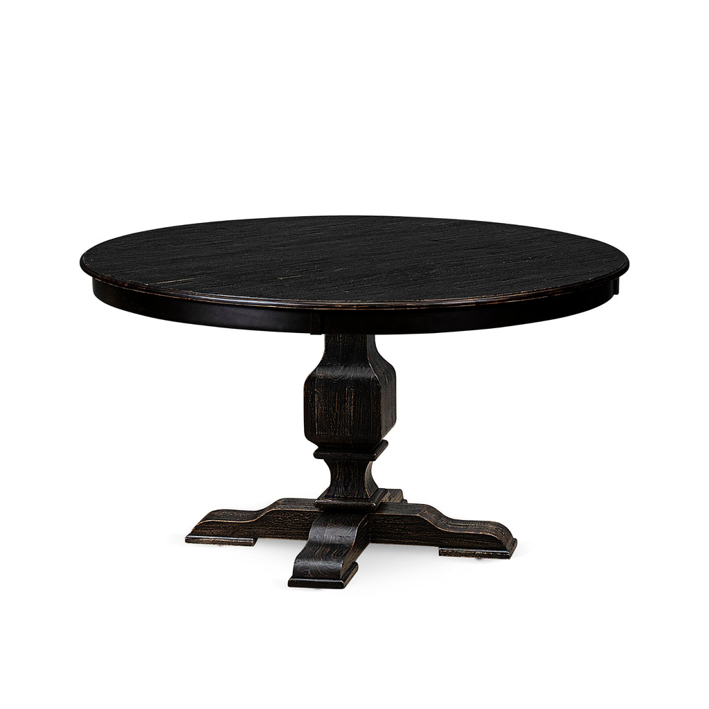 Luxe by East West Furniture F53-11-TP - Wood Dining Table with Acacia Wood Round Tabletop  Sand Blasted Black Finish
