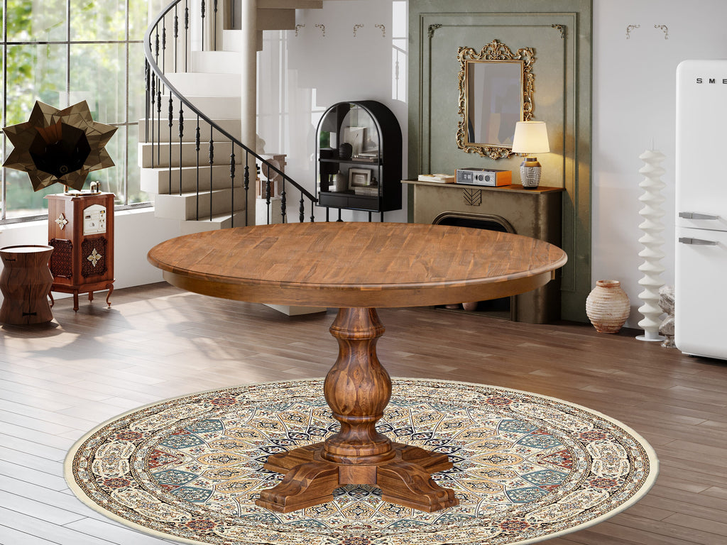 Luxe by East West Furniture F55-0N-TP - Mid Century Modern Dining Table with Acacia Wood Round Tabletop  Antique Walnut Finish