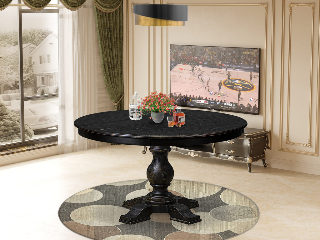 Luxe by East West Furniture F55-11-TP - Mid Century Dining Table with Acacia Wood Round Tabletop  Sand Blasted Black Finish