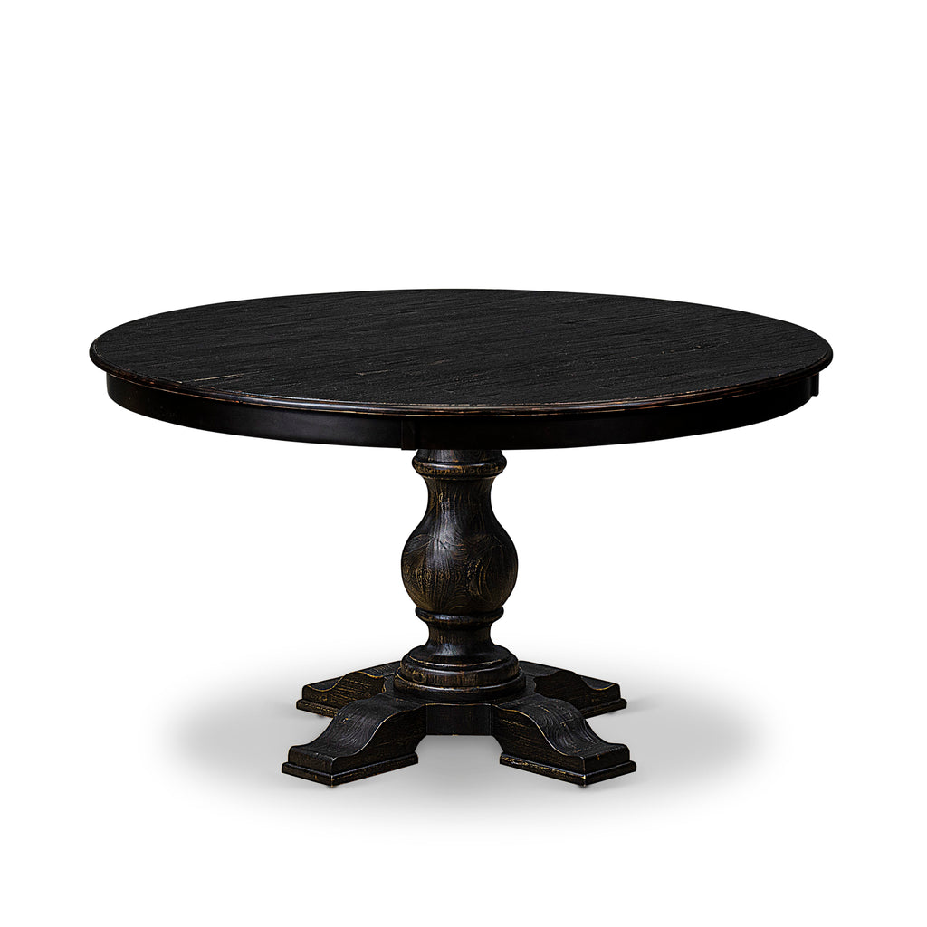 Luxe by East West Furniture F55-11-TP - Mid Century Dining Table with Acacia Wood Round Tabletop  Sand Blasted Black Finish