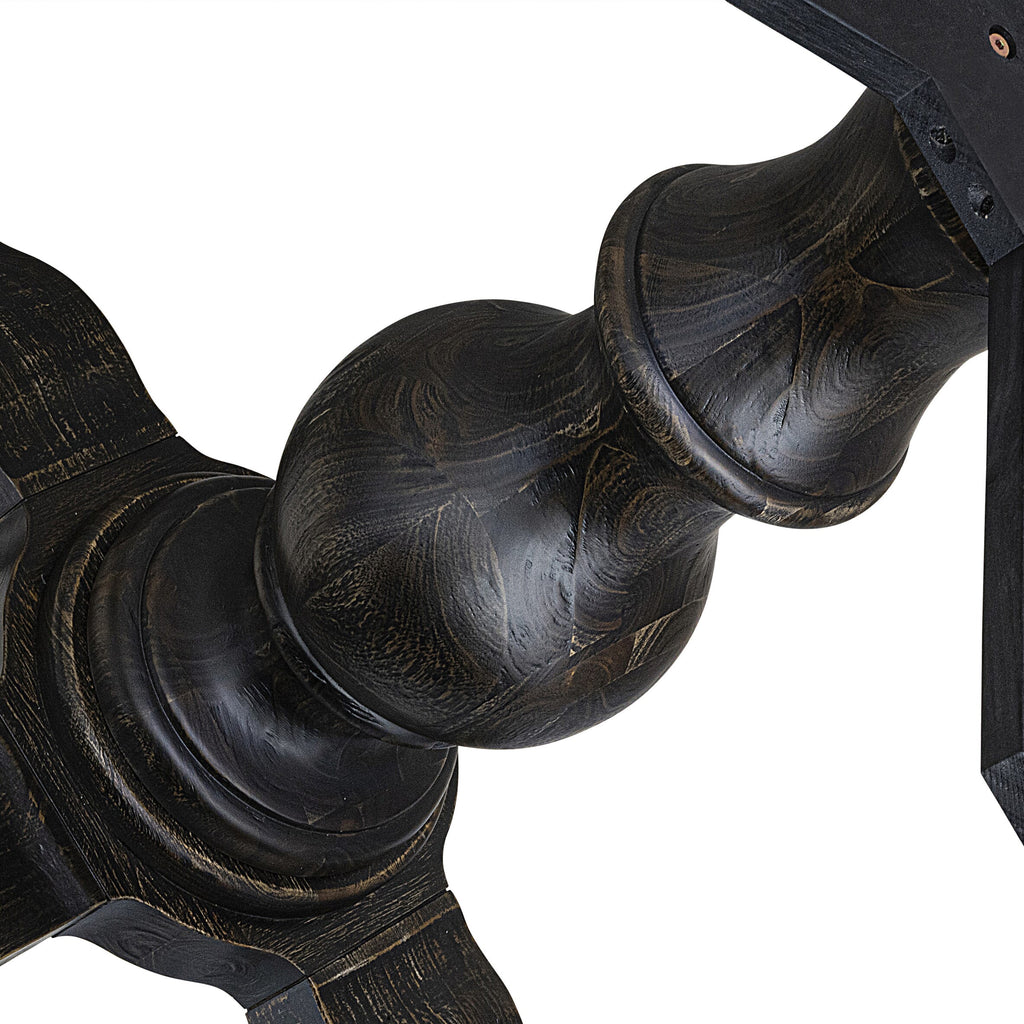 Luxe by East West Furniture F55-11-TP - Mid Century Dining Table with Acacia Wood Round Tabletop  Sand Blasted Black Finish