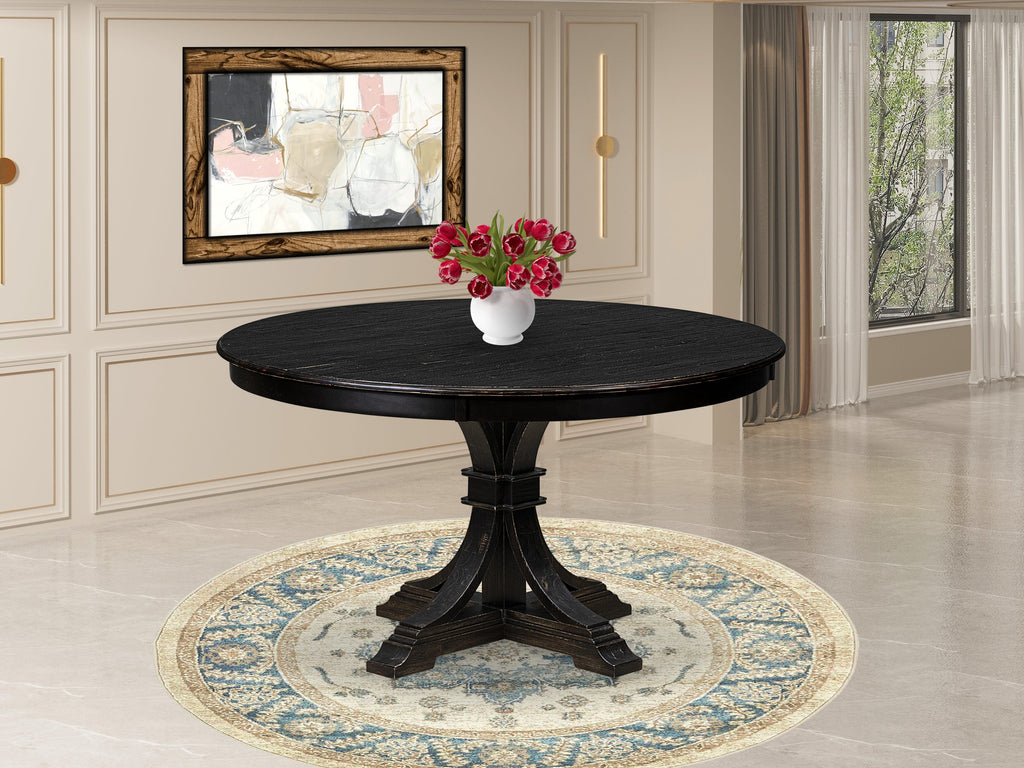 Luxe by East West Furniture F57-11-TP - Modern Kitchen Table with Acacia Wood Round Tabletop  Sand Blasted Black Finish