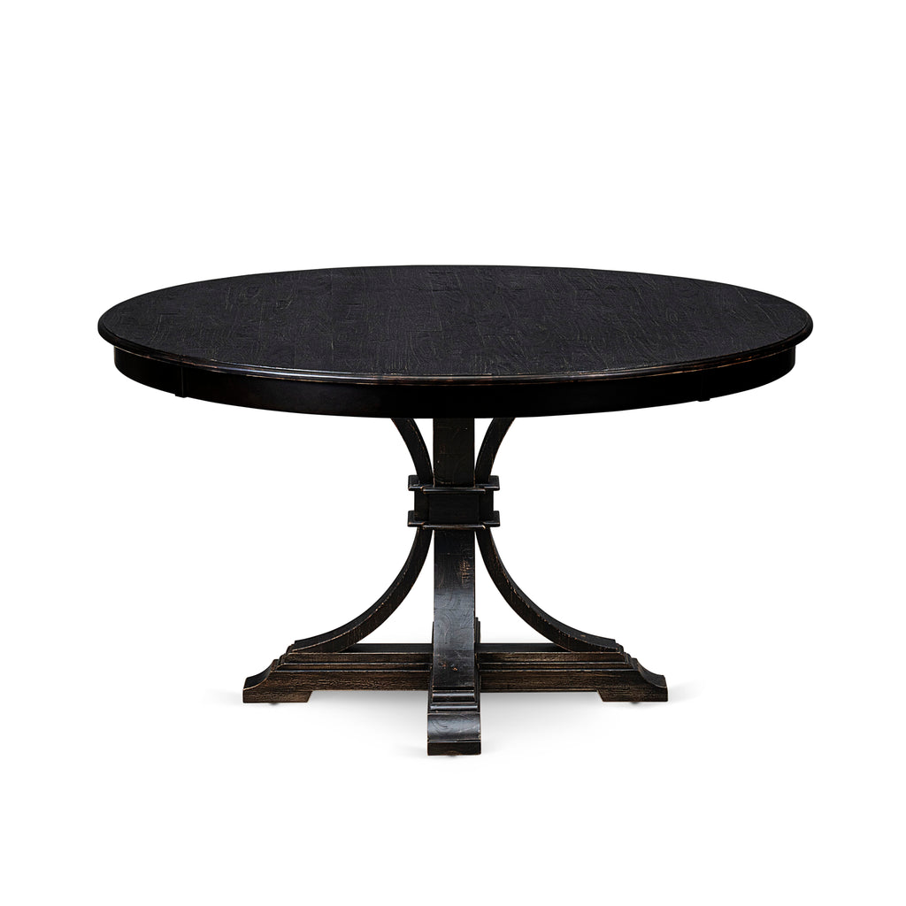 Luxe by East West Furniture F57-11-TP - Modern Kitchen Table with Acacia Wood Round Tabletop  Sand Blasted Black Finish