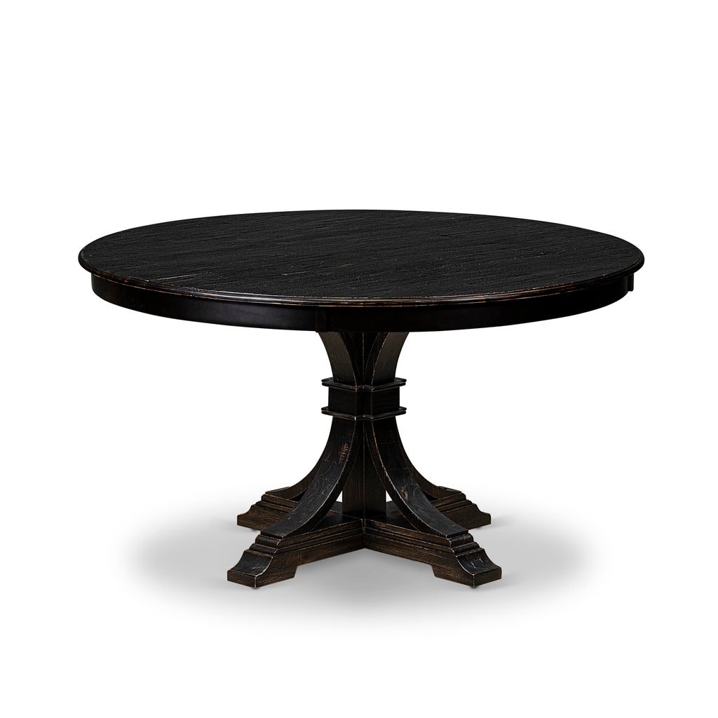 Luxe by East West Furniture F57-11-TP - Modern Kitchen Table with Acacia Wood Round Tabletop  Sand Blasted Black Finish