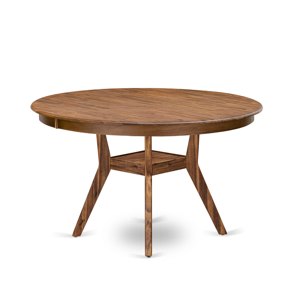 Luxe by East West Furniture F8FL7-50N-04 7-piece Mid Century Dining Set consists of a dinner table and 6 Light Tan Linen Fabric modern chair with Padded Back - Antique Walnut