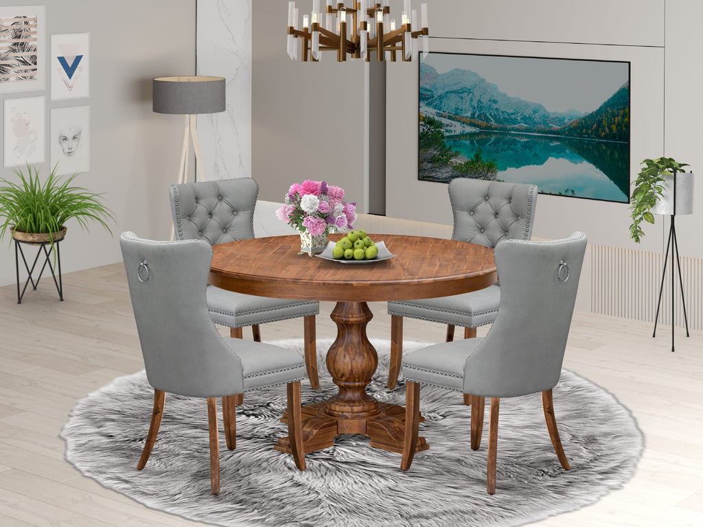 Luxe by East West Furniture F5DA5-50N-27 5-Pc Kitchen Dining Table Set Contain a Kitchen Table and 4 Light Gray Faux Leather Chairs with Button-Tufted Back, Antique Walnut