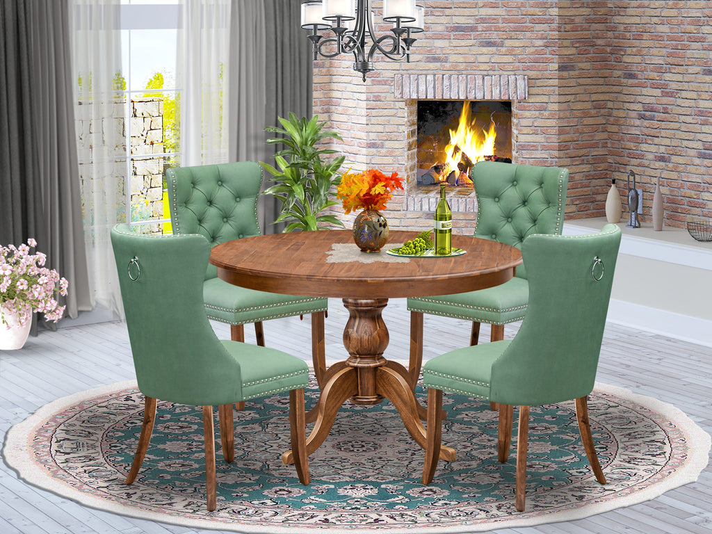Luxe by East West Furniture F6DA5-40N-22 5-Pc Mid Century Modern Dining Set Consist a Wood Table and 4 Willow Green Faux Leather Chairs with Button-Tufted Back, Antique Walnut