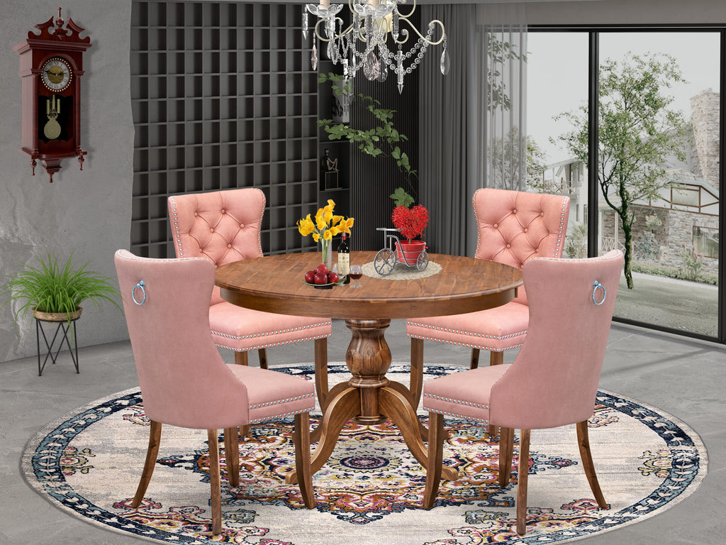 Luxe by East West Furniture F6DA5-40N-23 5-Pc Dinner Table Set Consist a Wood Dining Table and 4 Beige Red Faux Leather Parson Chairs with Button-Tufted Back, Antique Walnut