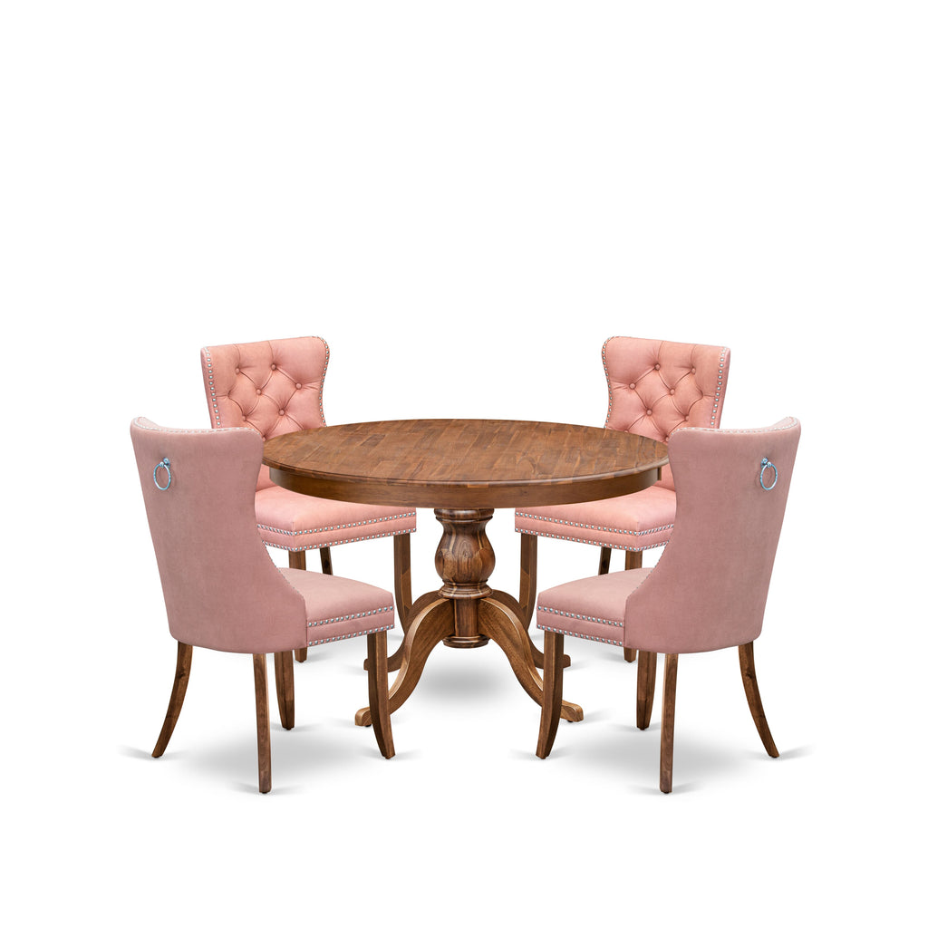 Luxe by East West Furniture F6DA5-40N-23 5-Pc Dinner Table Set Consist a Wood Dining Table and 4 Beige Red Faux Leather Parson Chairs with Button-Tufted Back, Antique Walnut