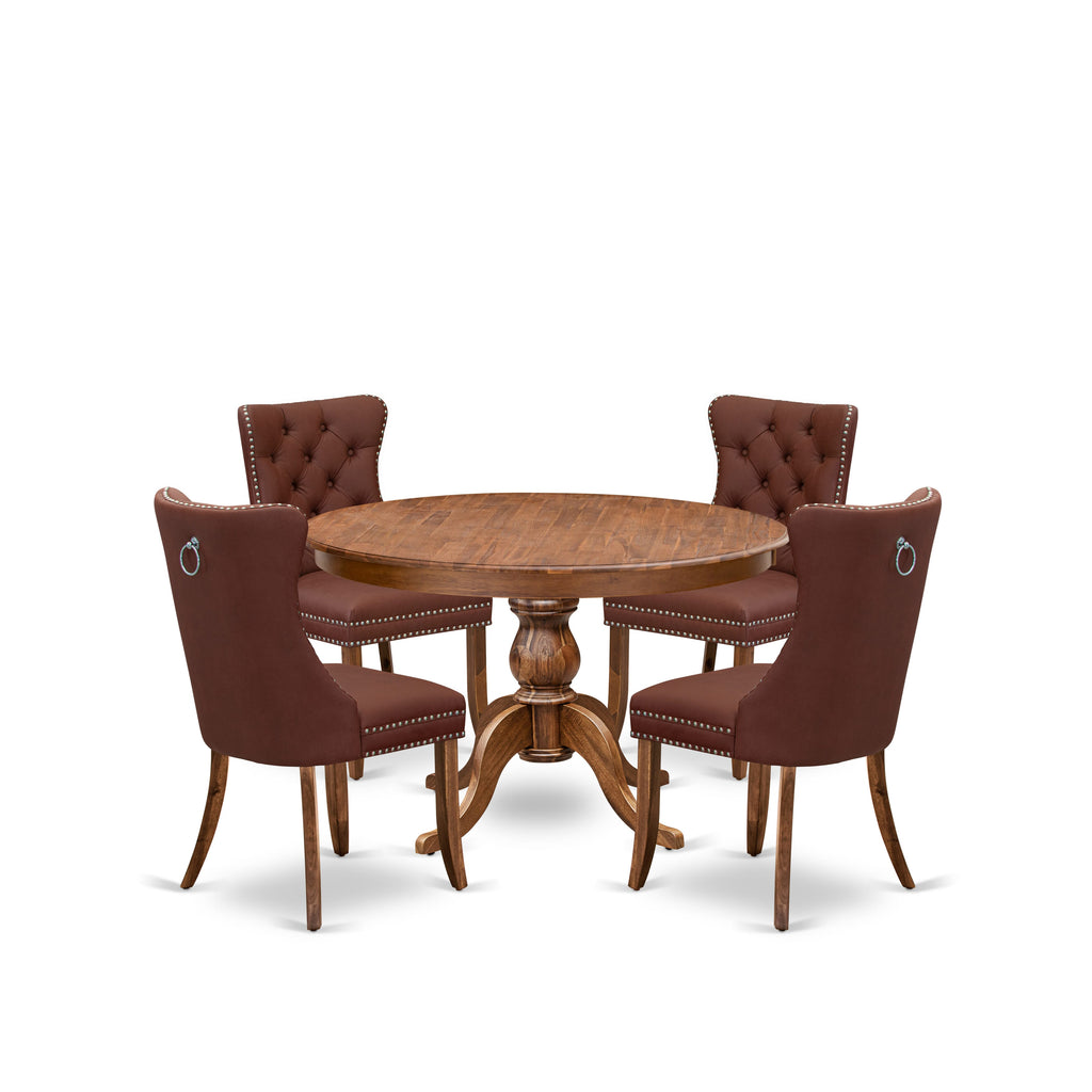 Luxe by East West Furniture F6DA5-40N-26 5-Pc Dining Set Consist a Wood Dining Table and 4 Burgundy Faux Leather Upholstered Chairs with Button-Tufted Back, Antique Walnut