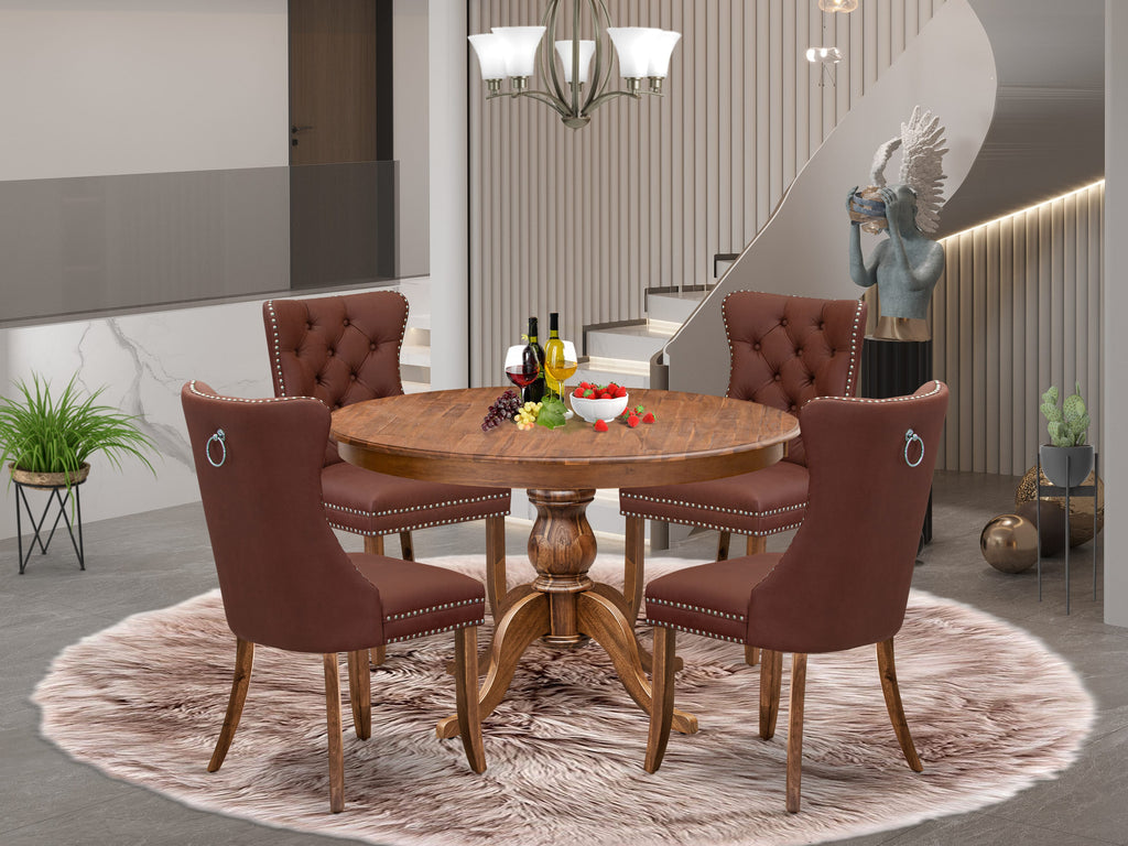 Luxe by East West Furniture F6DA5-40N-26 5-Pc Dining Set Consist a Wood Dining Table and 4 Burgundy Faux Leather Upholstered Chairs with Button-Tufted Back, Antique Walnut