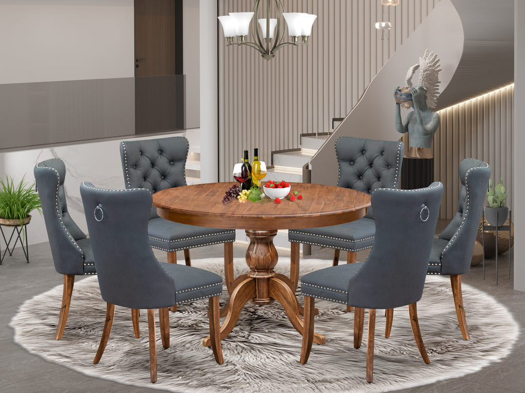 Luxe by East West Furniture F6DA7-40N-13 7-piece Dining table set included a Kitchen Table and 6 Platinum Gray Faux Leather Dining Room Chairs with Button Tufted Back - Antique Walnut Finish