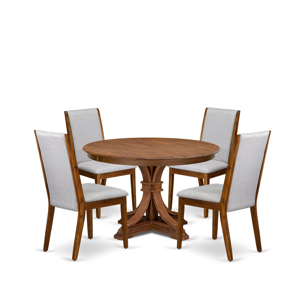 Luxe by East West Furniture - F7LA5-40N-05 - 5-Piece Kitchen Table Set Consist of A Wooden Dining Table and 4 Grey Linen Fabric Kitchen Chairs with High Back, Antique Walnut