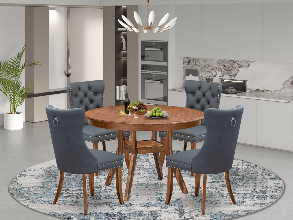 Luxe by East West Furniture F8DA5-40N-13 5-piece Kitchen table set consists of a Dining Table and 4 Platinum Gray Faux Leather Dining Room Chairs with Button Tufted Back - Antique Walnut Finish