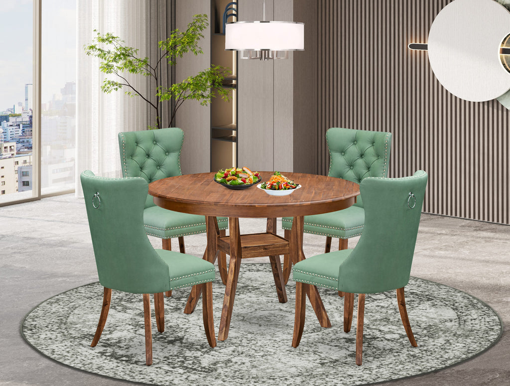 Luxe by East West Furniture F8DA5-40N-22 5-Pc Dining Set Contain a Wooden Dining Table and 4 Willow Green Faux Leather Parson Chairs with Button-Tufted Back, Antique Walnut
