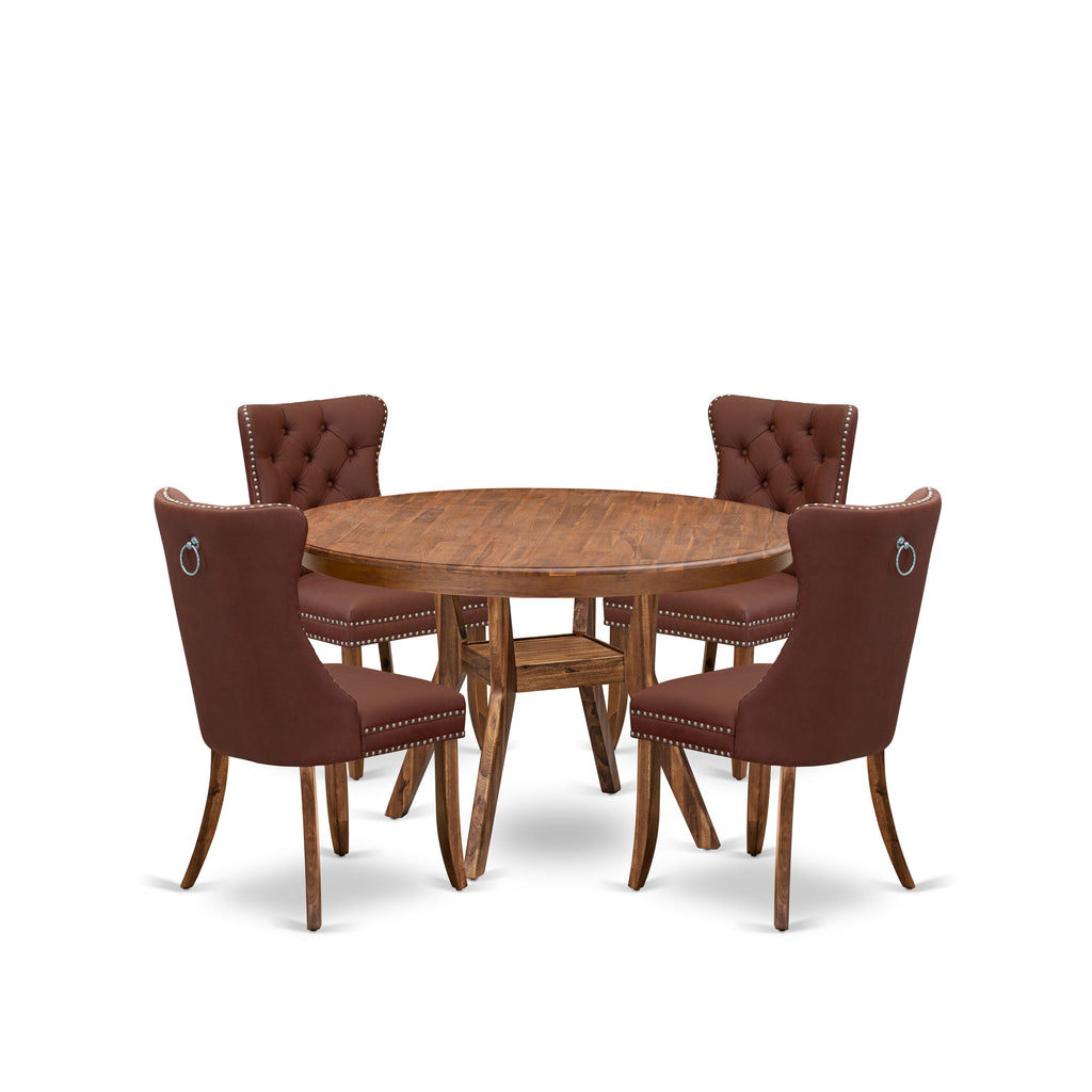 Luxe by East West Furniture F8DA5-50N-26 5-Pc Dining Table Set Include a Dinning Table and 4 Burgundy Faux Leather Upholstered Chairs with Button-Tufted Back, Antique Walnut