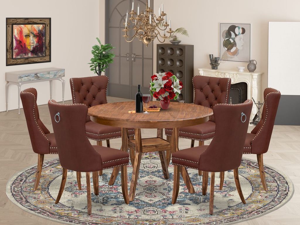 Luxe by East West Furniture F8DA7-40N-26 7-Pc Mid Century Modern Dining Set Include a Modern Table and 6 Burgundy Faux Leather Chairs with Button-Tufted Back, Antique Walnut