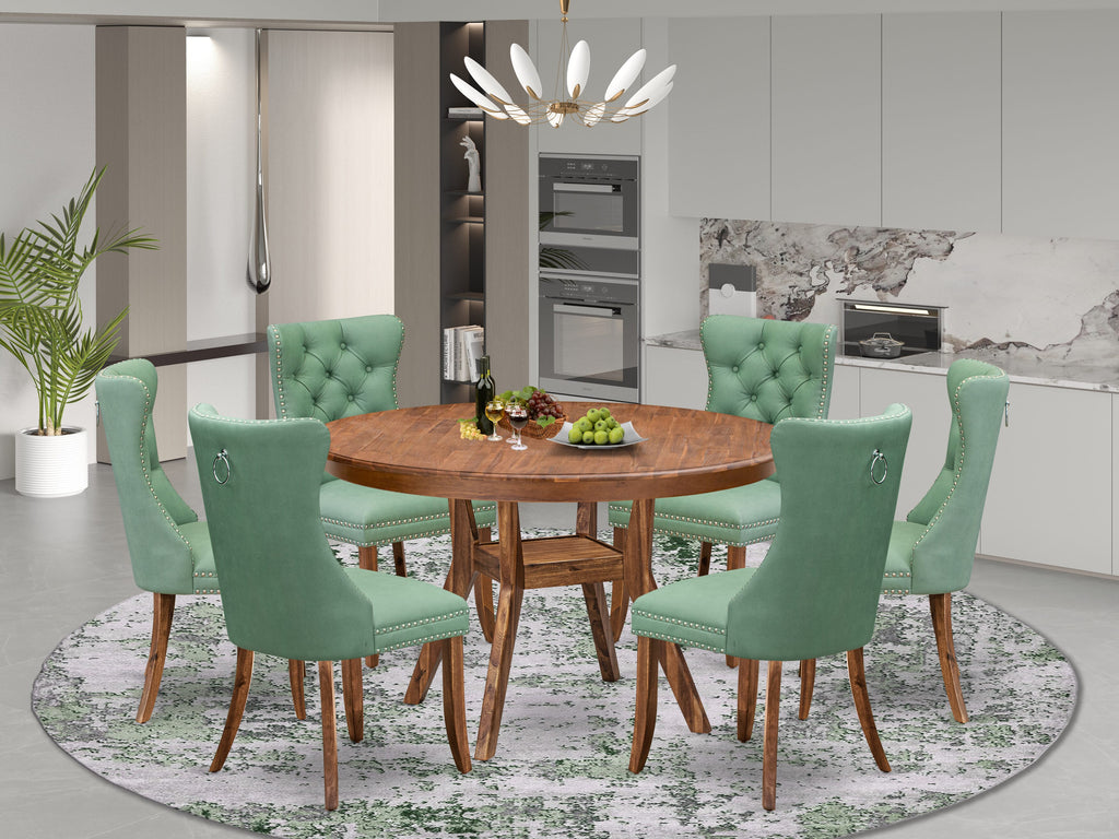 Luxe by East West Furniture F8DA7-50N-22 7-Pc Modern Dining Table Set Consist a Table and 6 Willow Green Faux Leather Dining Chairs with Button-Tufted Back, Antique Walnut