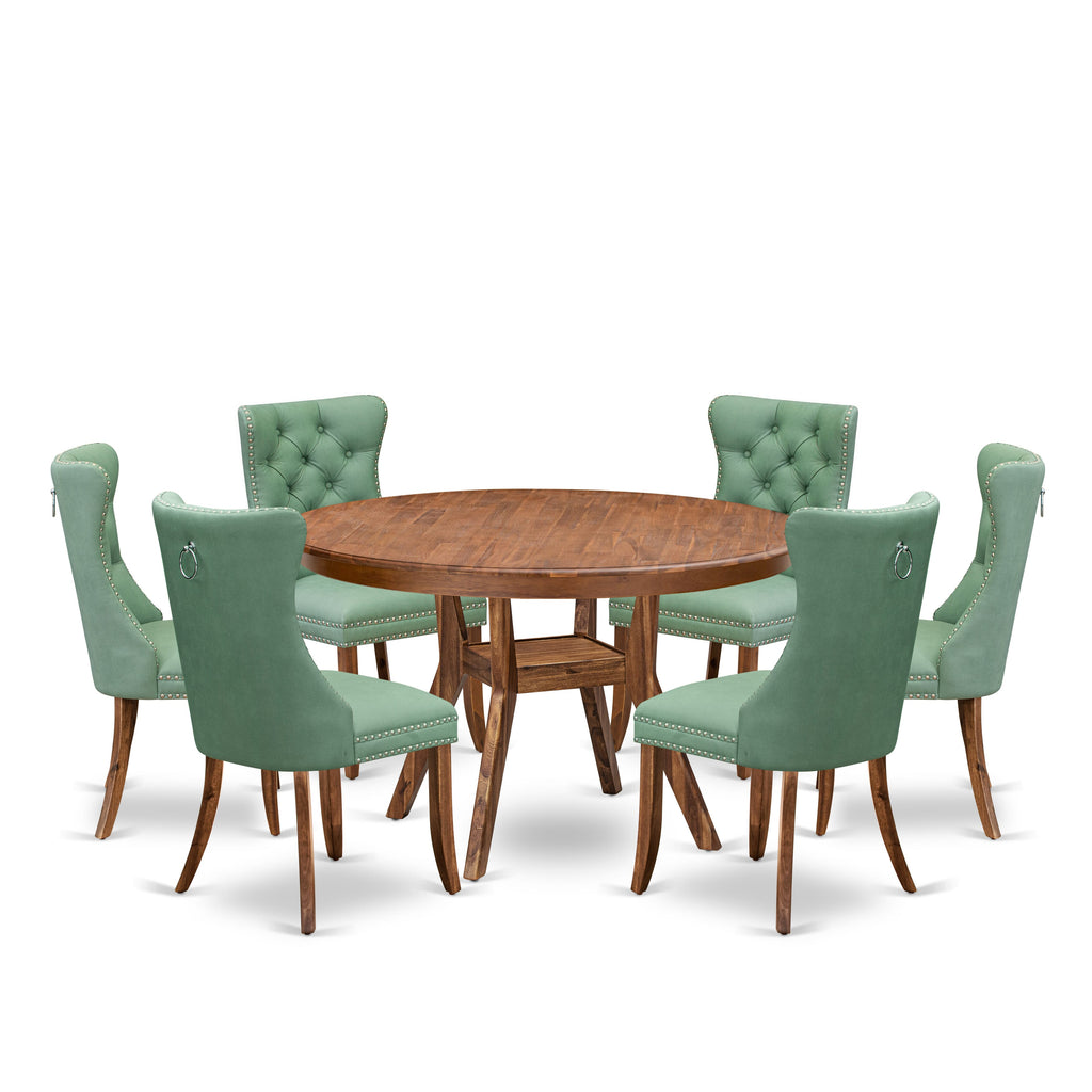 Luxe by East West Furniture F8DA7-50N-22 7-Pc Modern Dining Table Set Consist a Table and 6 Willow Green Faux Leather Dining Chairs with Button-Tufted Back, Antique Walnut