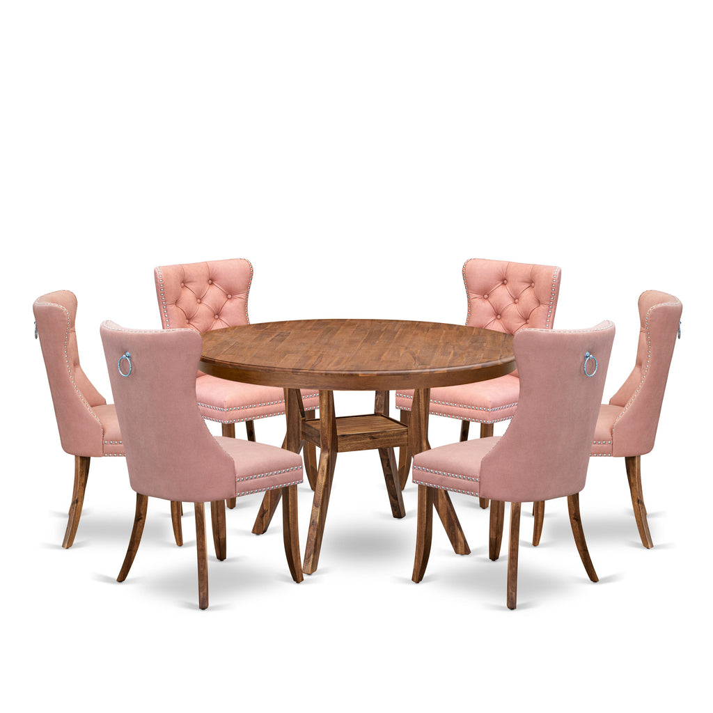 Luxe by East West Furniture F8DA7-50N-23 7-Pc Modern Dining Set Consist a Dinner Table and 6 Beige Red Faux Leather Upholstered Chairs with Button-Tufted Back, Antique Walnut