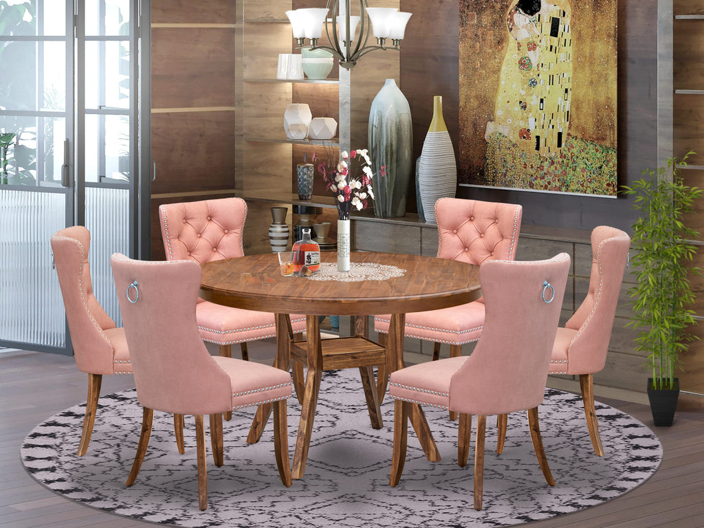 Luxe by East West Furniture F8DA7-50N-23 7-Pc Modern Dining Set Consist a Dinner Table and 6 Beige Red Faux Leather Upholstered Chairs with Button-Tufted Back, Antique Walnut