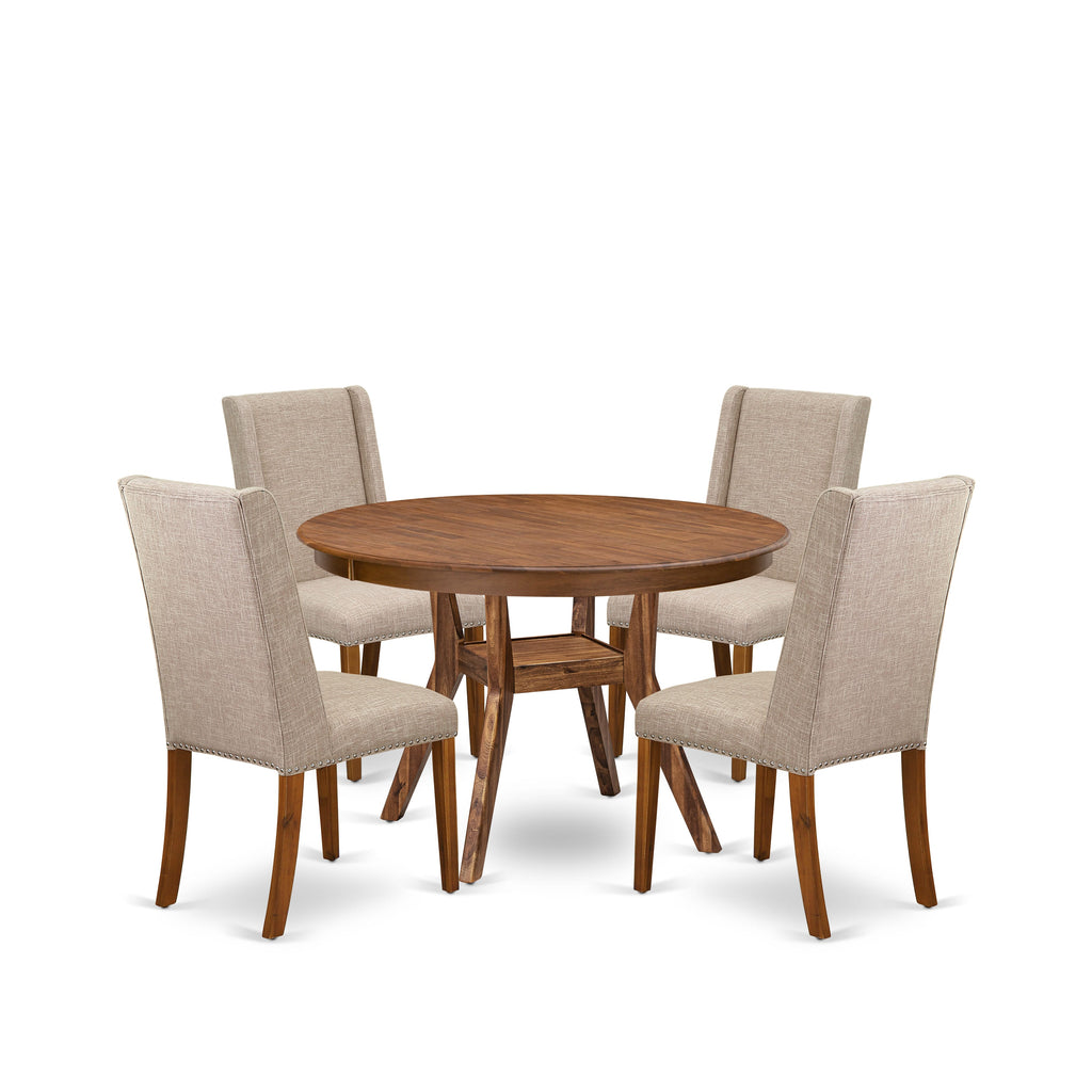 Luxe by East West Furniture F8FL5-40N-04 5-piece Kitchen Table Set contains a wooden dining table and 4 Light Tan Linen Fabric dining chairs with Padded Back - Antique Walnut