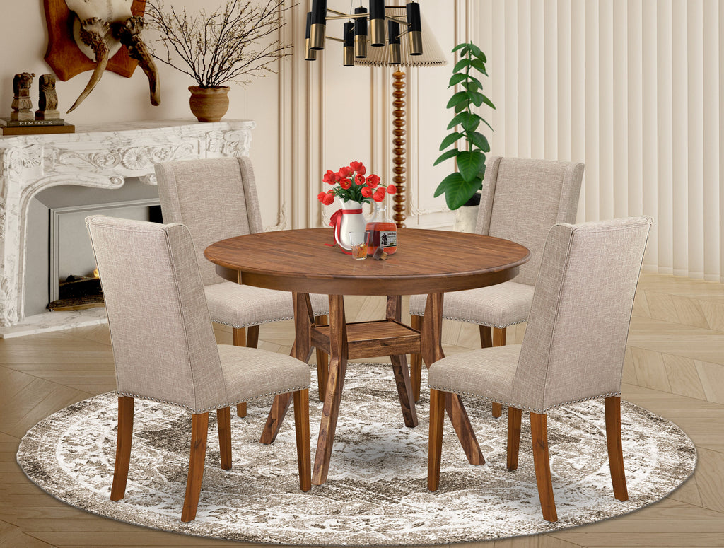 Luxe by East West Furniture F8FL5-40N-04 5-piece Kitchen Table Set contains a wooden dining table and 4 Light Tan Linen Fabric dining chairs with Padded Back - Antique Walnut