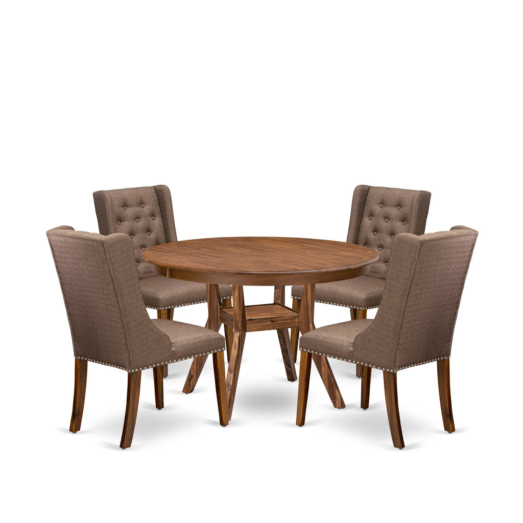 Luxe by East West Furniture - F8FO5-40N-18 - 5-Piece Kitchen Table Set Contains A Wooden Dining Table and 4 Brown Linen Fabric Chairs with Button Tufted Back, Antique Walnut