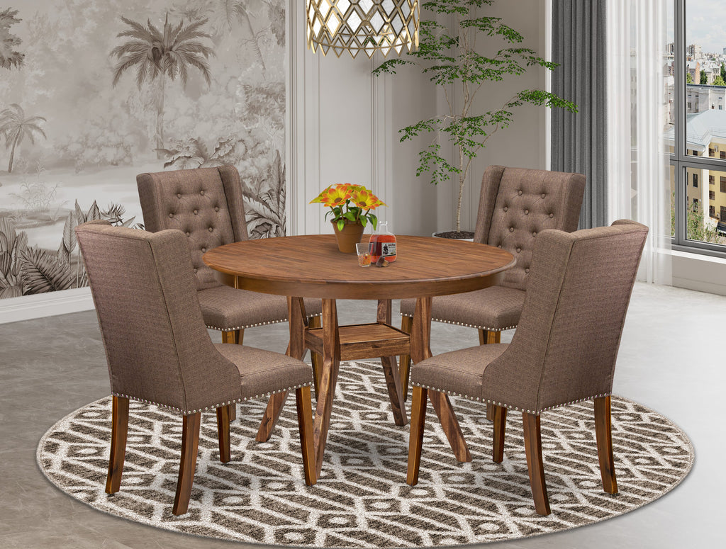 Luxe by East West Furniture - F8FO5-40N-18 - 5-Piece Kitchen Table Set Contains A Wooden Dining Table and 4 Brown Linen Fabric Chairs with Button Tufted Back, Antique Walnut