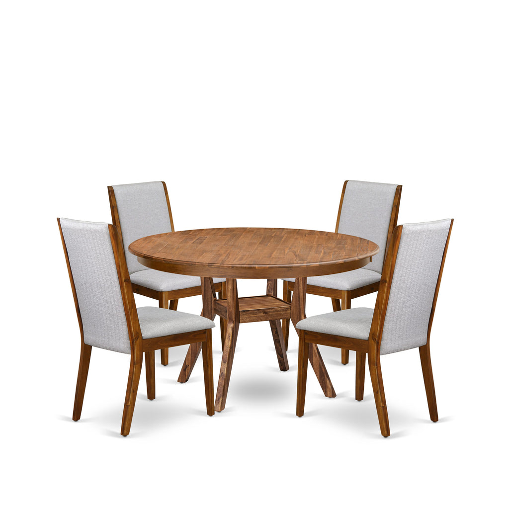Luxe by East West Furniture - F8LA5-50N-05 - 5-Piece Mid Century Dining Set Consist of A Dining Table and 4 Grey Linen Fabric Upholstered Chair with High Back, Antique Walnut
