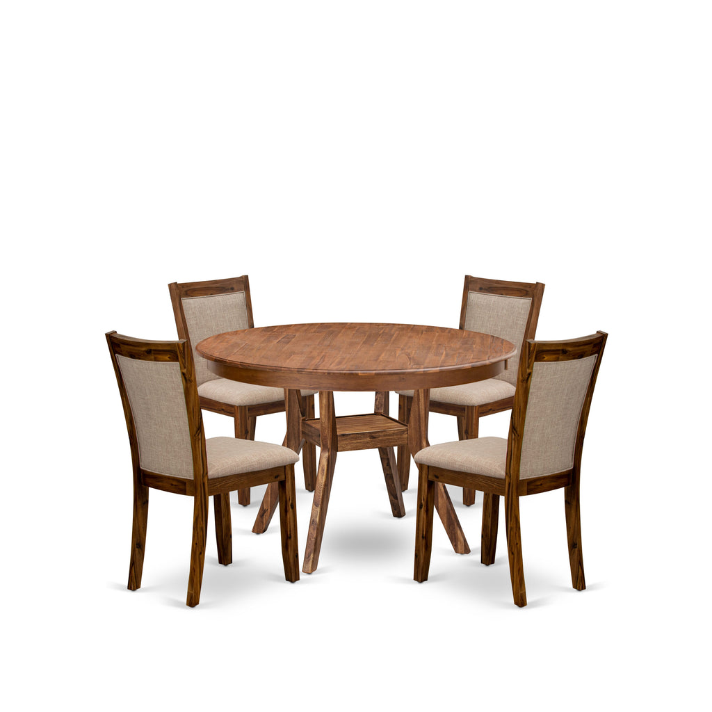 Luxe by East West Furniture F8MZ5-40N-04 5-Pc Dining Set Includes a Pedestal Breakfast Table and 4 Light Tan Linen Fabric Modern Chairs with Padded Back- Antique Walnut Finish
