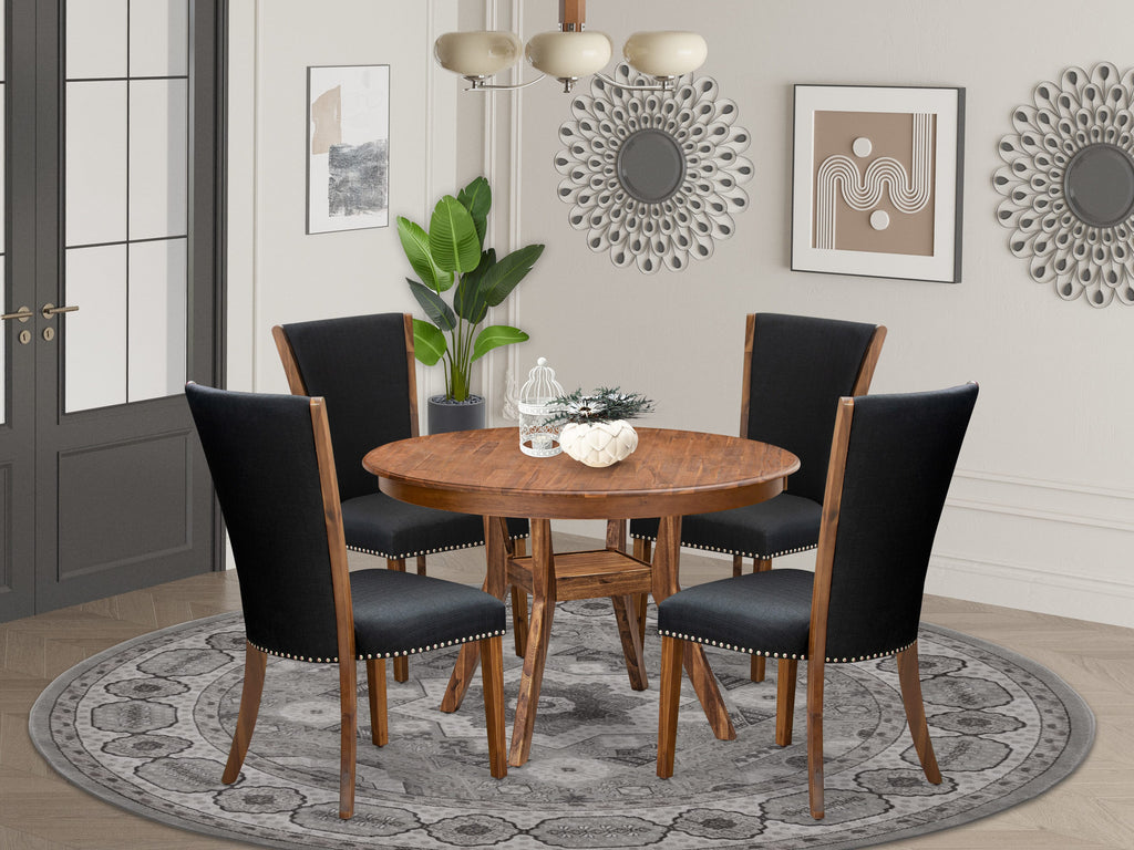 Luxe by East West Furniture F8VE5-40N-24 5 Piece Dining Set for 4 Consists of a 48" Round Table with Pedestal and 4 Black Linen Fabric Parson Chairs, Antique Walnut