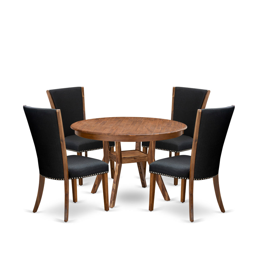 Luxe by East West Furniture F8VE5-40N-24 5 Piece Dining Set for 4 Consists of a 48" Round Table with Pedestal and 4 Black Linen Fabric Parson Chairs, Antique Walnut