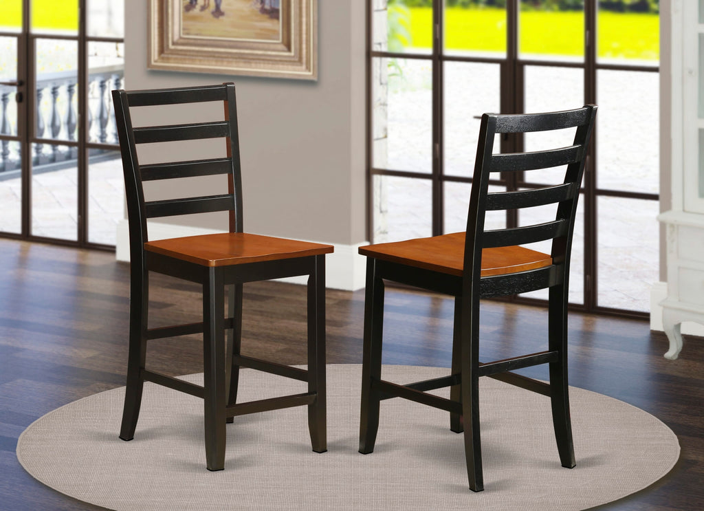 East West Furniture FAS-BLK-W Fairwind Counter Height Barstools - Ladder Back Wood Seat Chairs