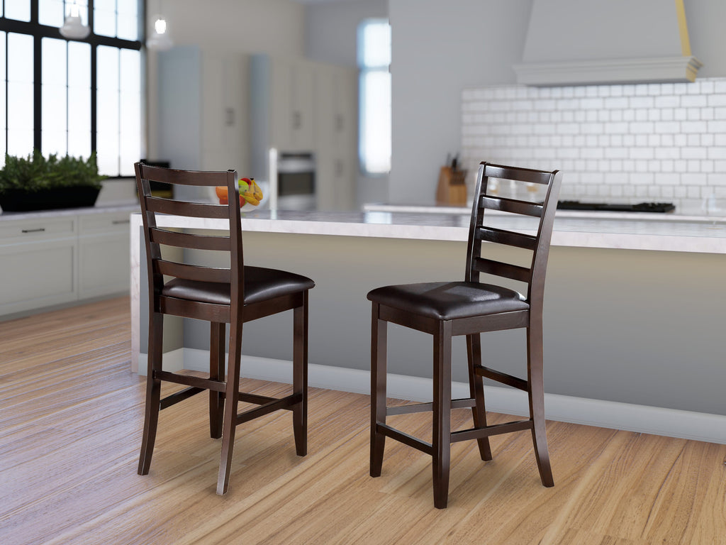 East West Furniture FAS-CAP-LC Fairwind Counter Height Barstools - Faux Leather Upholstered Wooden Chairs