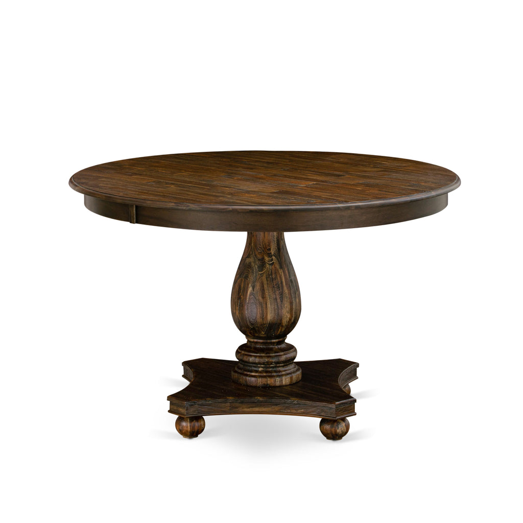 East West Furniture FE2-07-TP FERRIS Round Dinette Table with Pedestal, Rustic Rubberwood Table in Distressed Jacobean Finish, 48 Inch