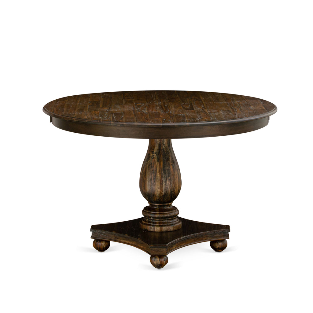 East West Furniture FE2-07-TP FERRIS Round Dinette Table with Pedestal, Rustic Rubberwood Table in Distressed Jacobean Finish, 48 Inch